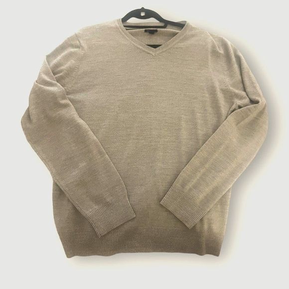 Men's Tan Pullover Merino Wool Blend Sweater - Picture 1 of 5